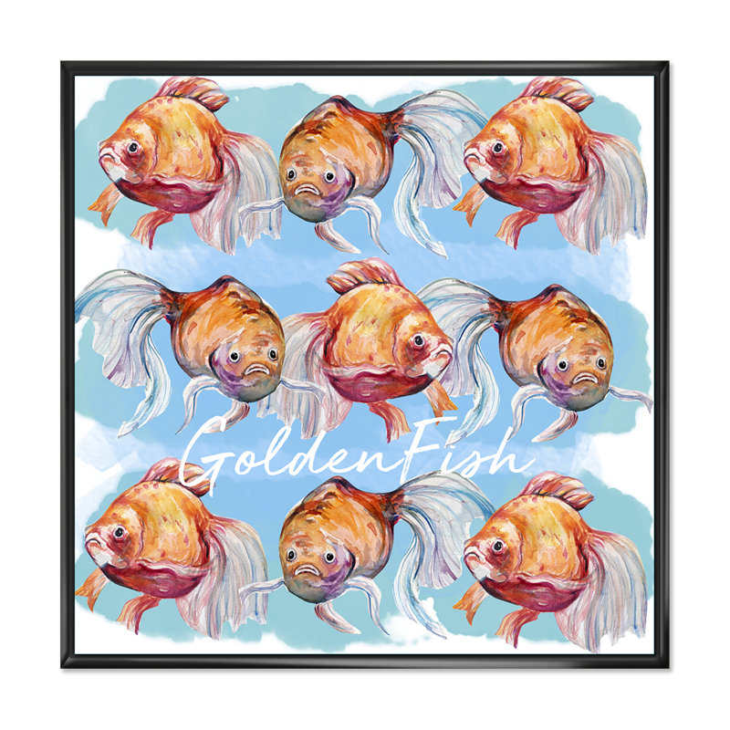 Aquarelle, art du poisson III - sur, H 16 po x l 16 po x P 1 po, Cadre flottant noir