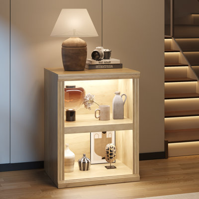 2-Tier Cube Bookcase with Sensor Lights, End Table with Charging Port