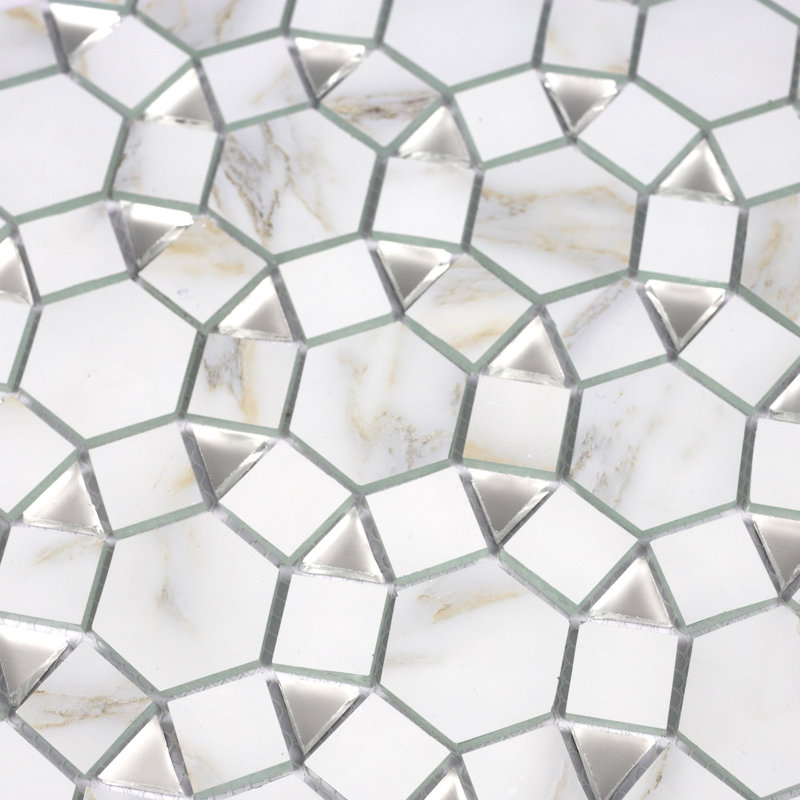 Art Deco 3.5 x 4.5 Glass Cobblestone Deco Mosaic Tile, Calacatta Gold Blend