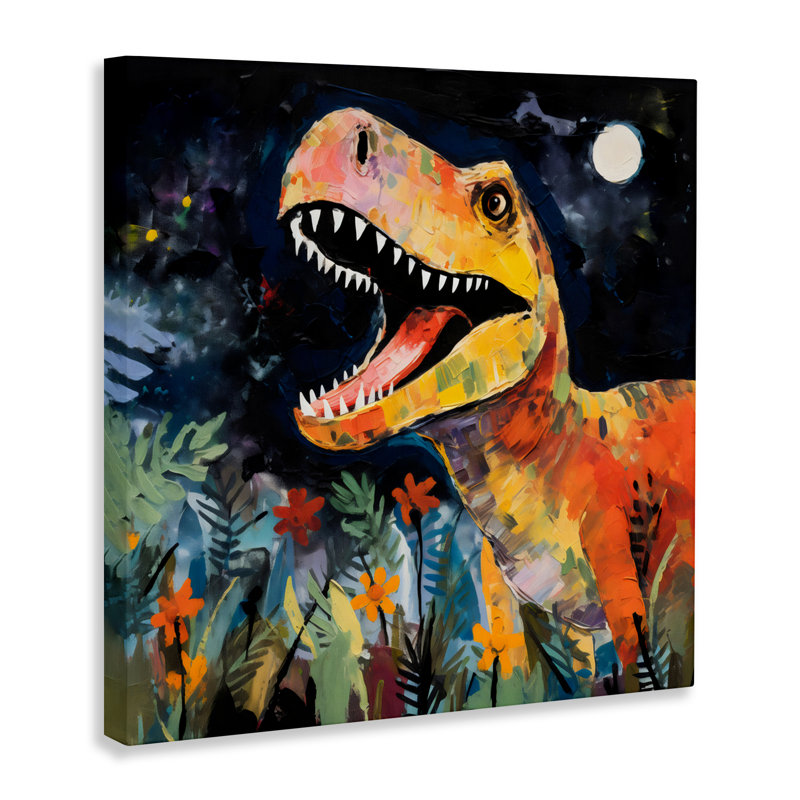 Toile de dinosaure Nighttime Hunt, conception par Creative Studio, H 30 po x l 30 po