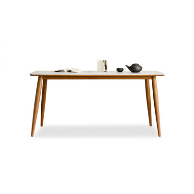White Rectangular Stone with Solid Dining Table For Dining Room/Kitchen