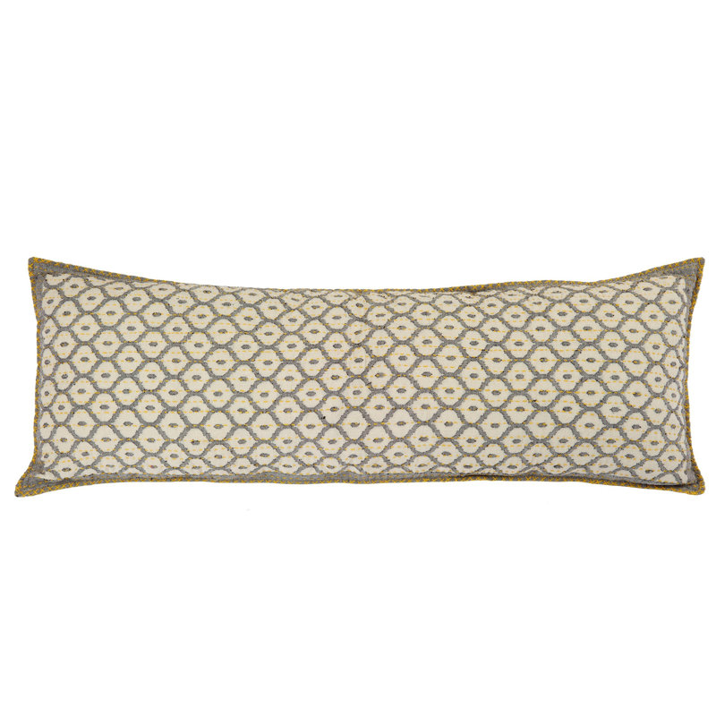 Coussin lombaire en coton tissé à la main Artisan - gris avec coutures jaunes - 16 po x 48 po, Oreiller (inclus)