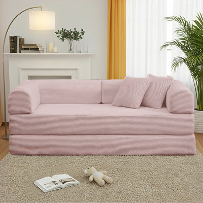 78" Compression Corduroy Sleeper Sofa, Convertible Upholstered Couch with 2 Pillows, No Assembly Required