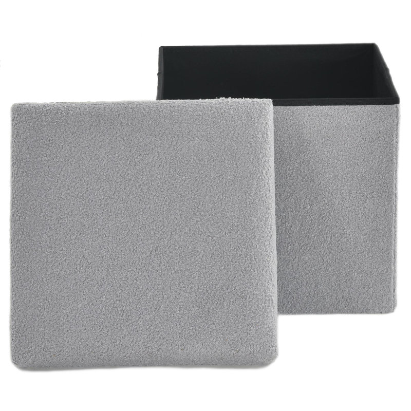 38 FOLDABLE BOUCLE STORAGE BOX, Silver, 38cm H x 40cm W x 6cm D