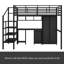 Lit mezzanine en métal avec ensemble de table et garde-robe, double, noir