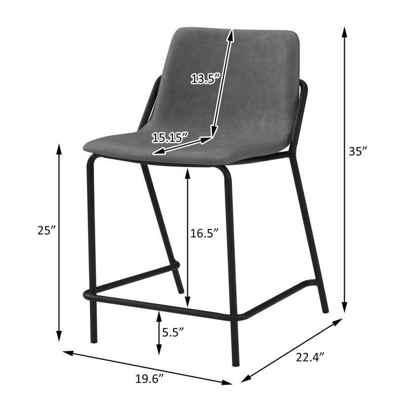 Tabouret rembourré gris et noir Maffa, Très haute (assise de 35 po de hauteur)
