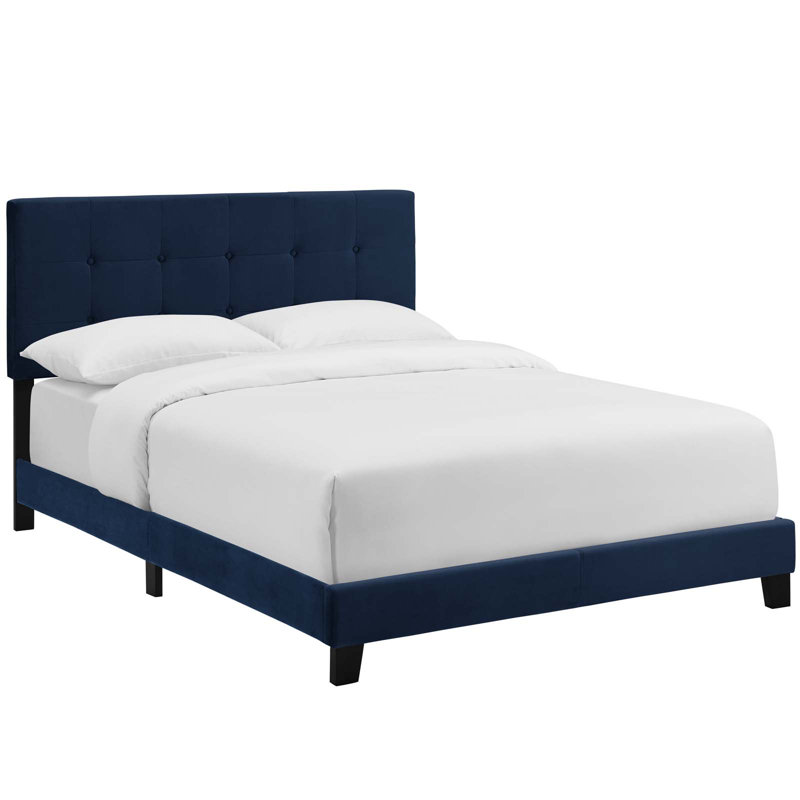 Copper Grove Hlukhiv Upholstered Velvet Bed, Midnight Blue, Twin