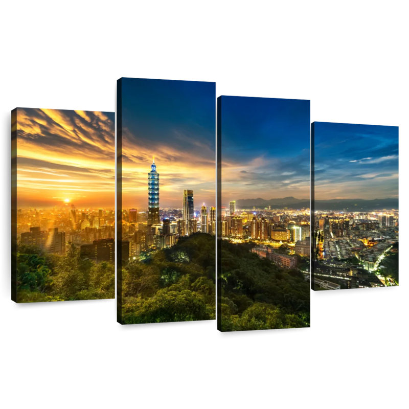 Taipei Cityscape Sunset, 22" H x 36" W