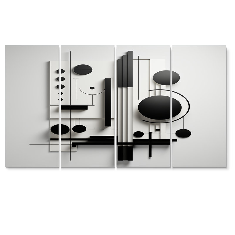 «Geometric Essence Monochromes Balance II - Minimalisme», art mural sur toile 4 pièces, H 32 po x l 64 po