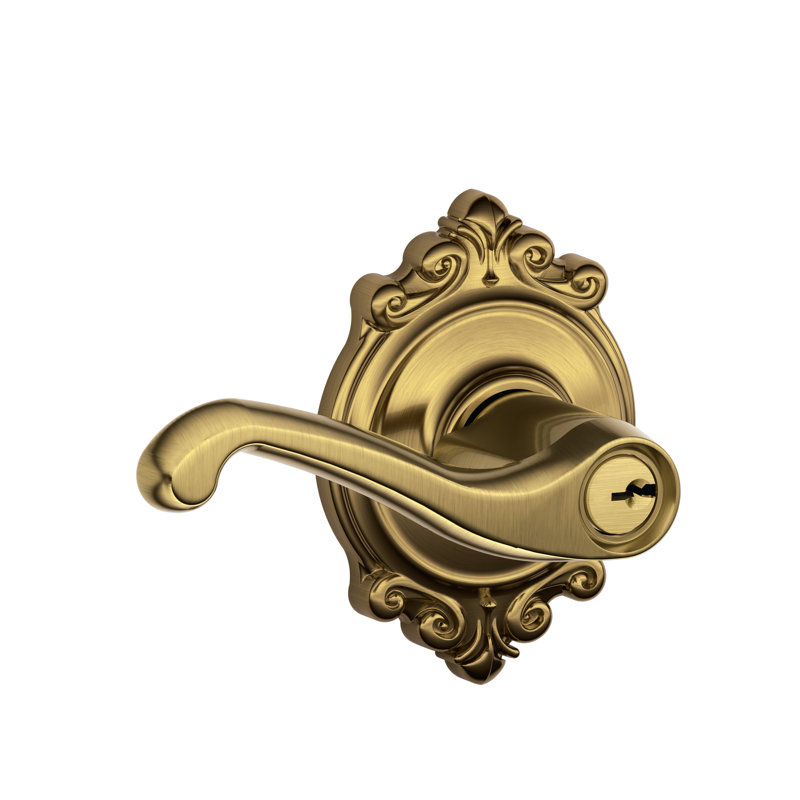 Flair Lever with Brookshire Trim Keyed Entry Lock, Antique Brass, Keyed Alike, Yes