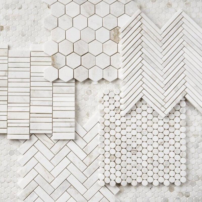 Alaska White Waterfall 12x12 Polished Marble Bricks Mosaic Tile