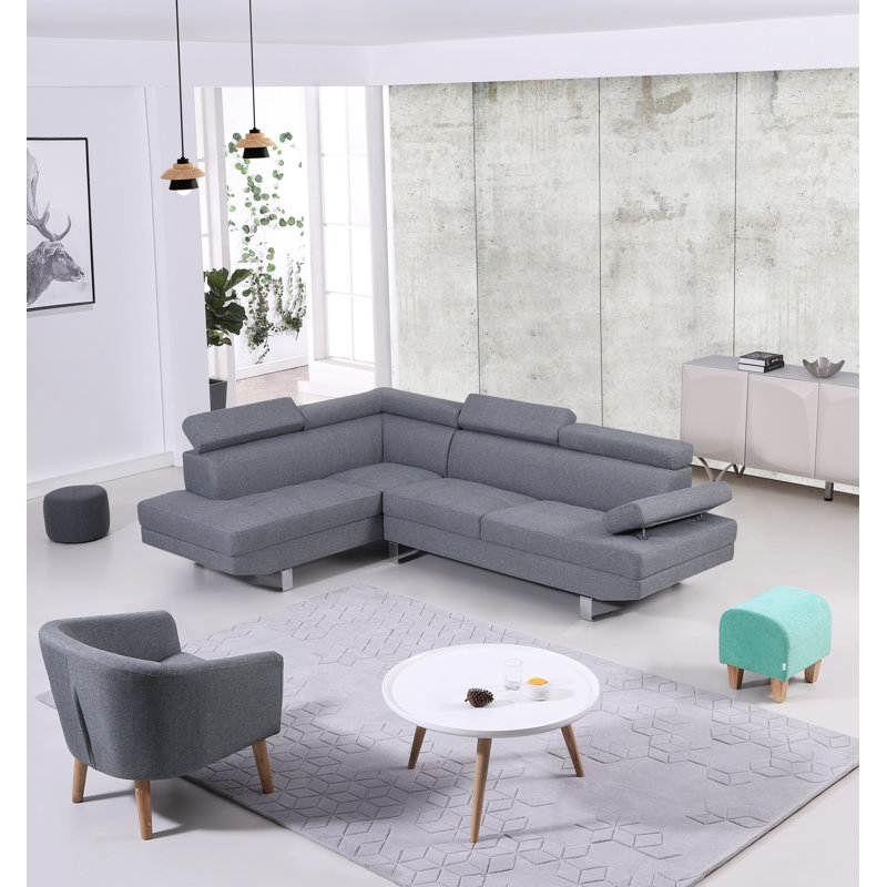 Steinway Upholstered L-Shaped Sectional, Light Gray, Left Hand Facing