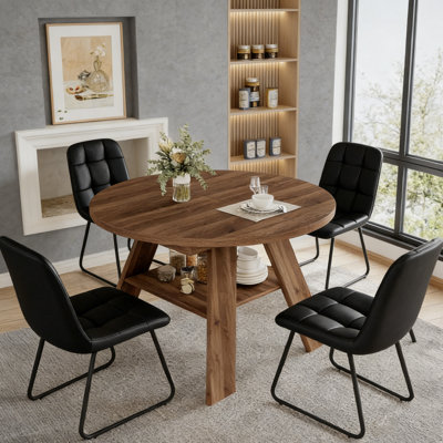 43.2"-59.1" Extendable Round Dining Table Set, Mid Century Wooden Round Kitchen Table, Gray Coffee Table For 8 Person,Pu Leather Chair