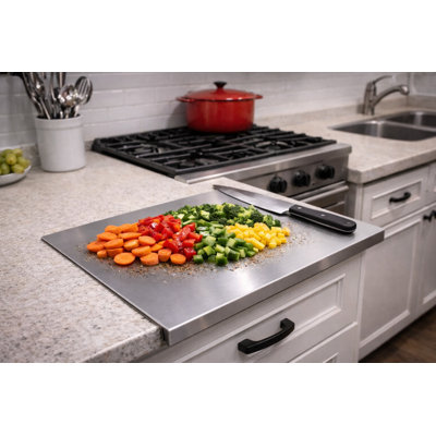 Stainless Steel Cutting Board 17" D x 24" W w/ 90 Degree Bend 22 GA T304 #4
