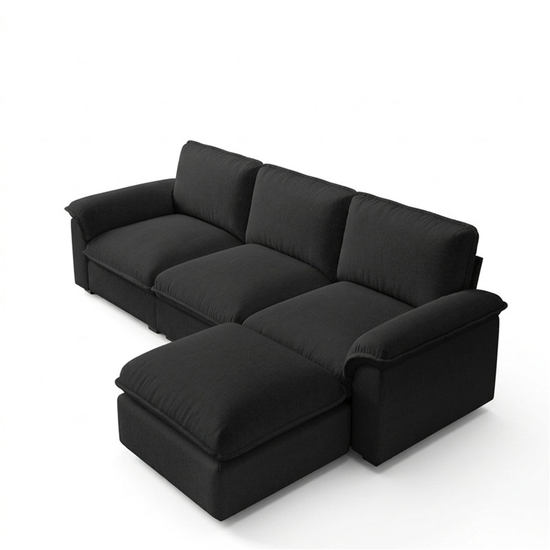 Canapé modulaire en velours en forme de L, canapé modulaire inspiré du nuage, convient aux salons, Noir