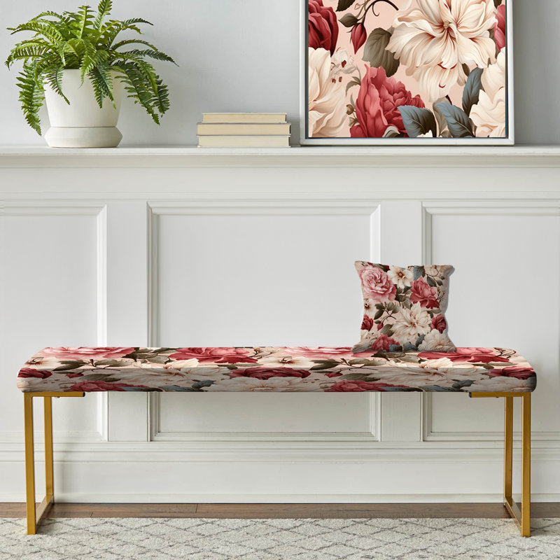 Boho Victorian Romance Victorian Pattern - Floral Upholstered Gold Bench, Vintage Roses Grace Victorian Pattern II
