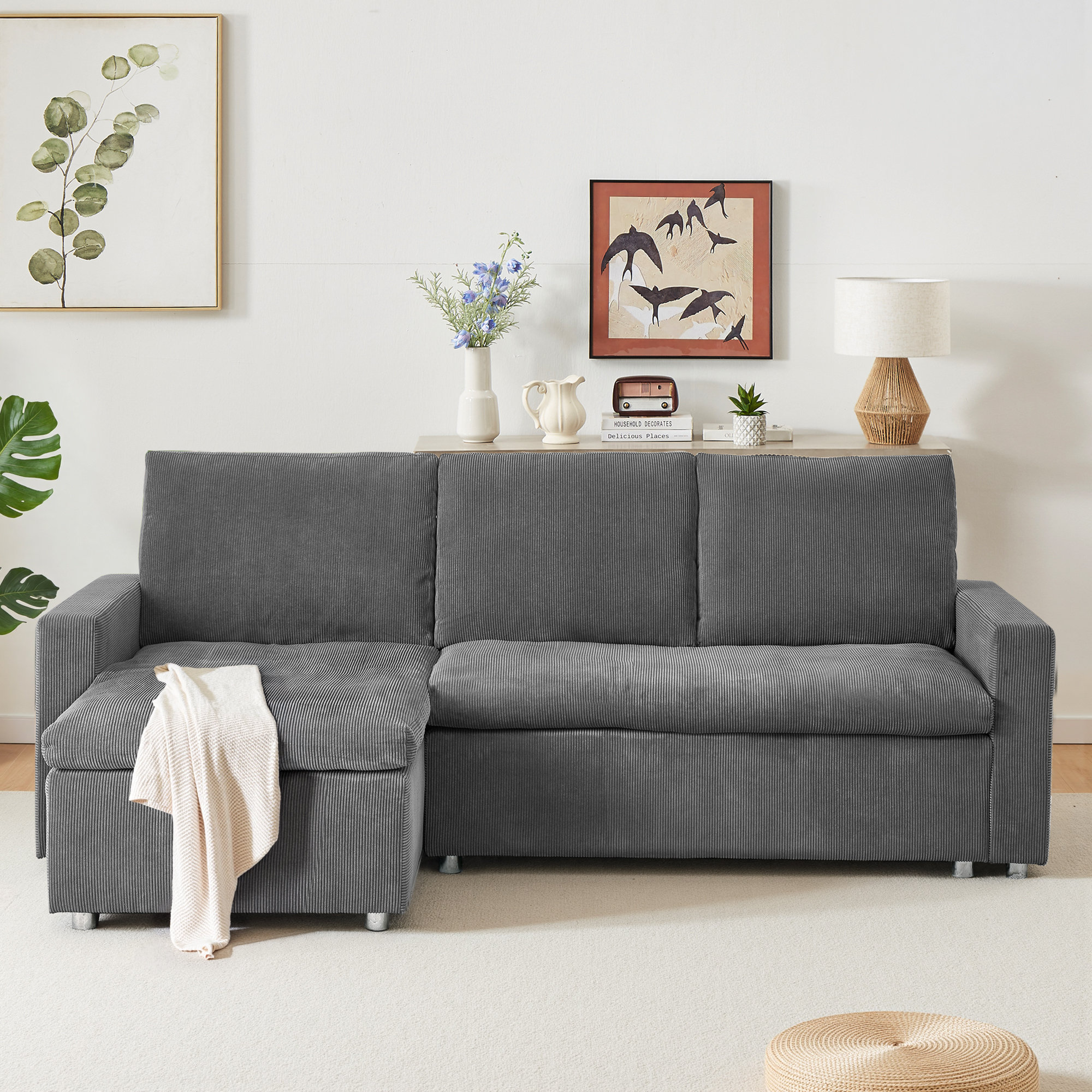 Ebern Designs L Shaped Convertible Sleeper Sofa Bed Sectional Couch ...