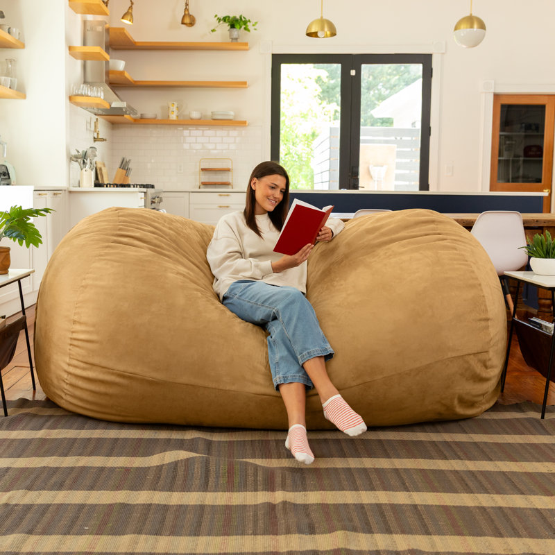 7 Foot Giant Bean Bag Sofa, Camel Microsuede