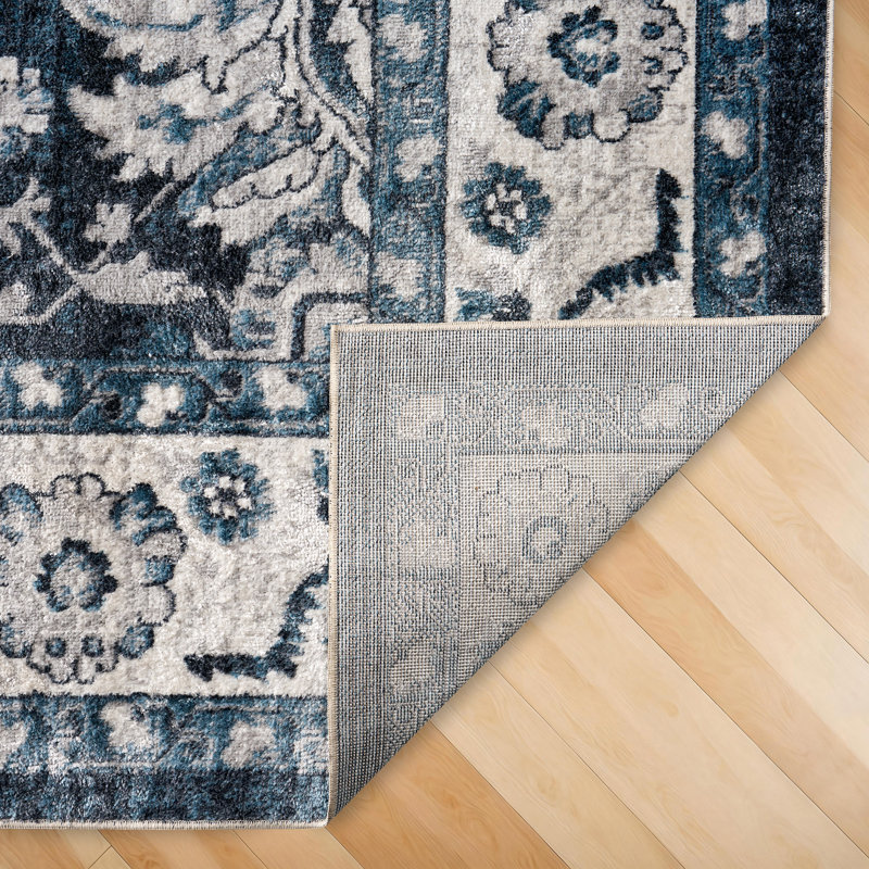 Vine Foldable Washable Area Rug – Blue/White, Rectangle 7' x 10'