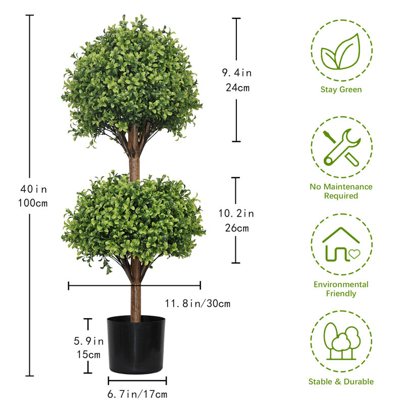 40'' Artificial Boxwood Double Ball Topiary Trees