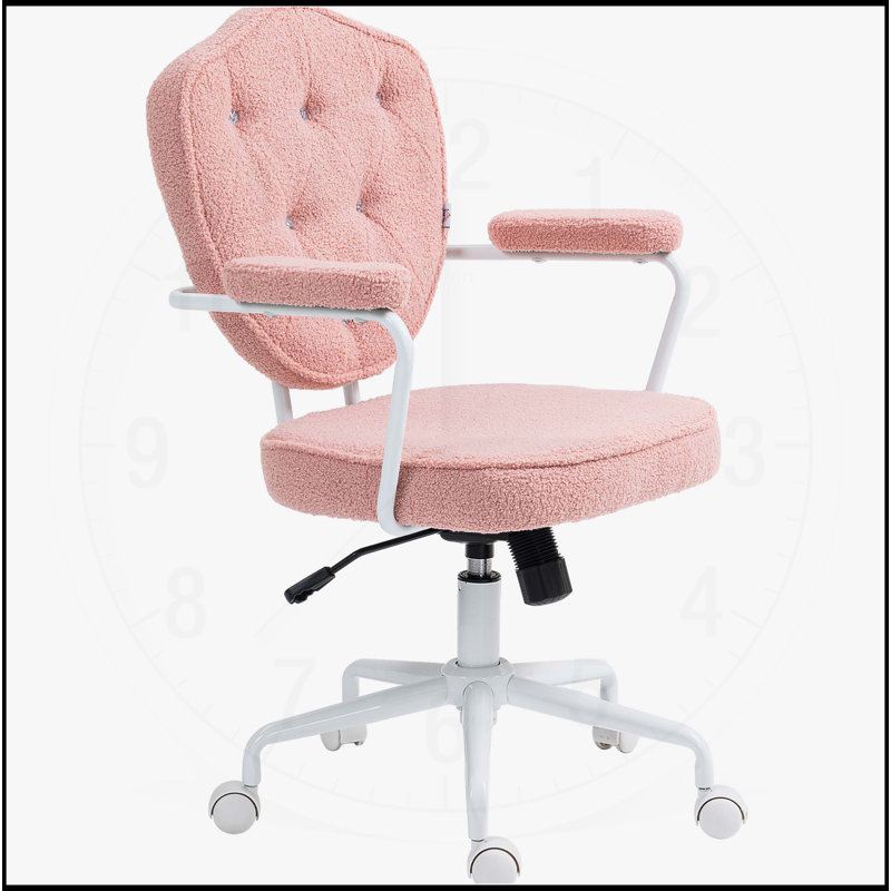 Comfortable and Stylish Home Office Chair with Button Tufted Teddy Bear Fleece, Swivel Function for Enhanced Mobility, White