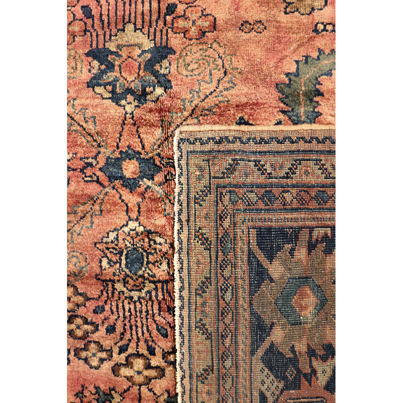 Mahal Hand Knotted Wool Oriental Area Rug in Rose/Navy