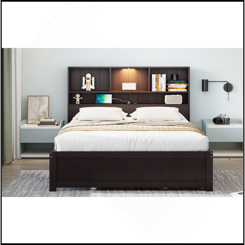 Lit plateforme polyvalent en bois avec plusieurs caractéristiques fonctionnelles pour les chambres d'adolescent