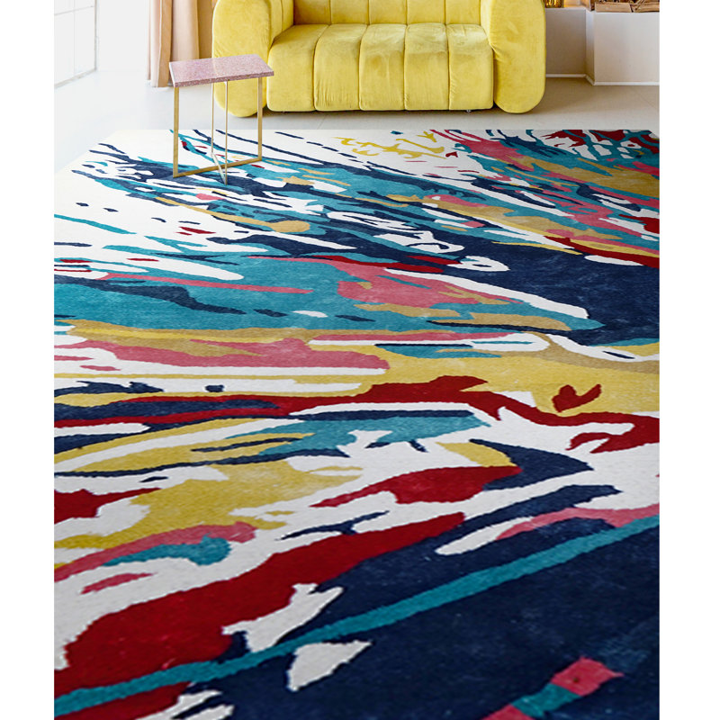 Area Rug in Blue/Red/Yellow/Ivory, Rectangle 5' x 8'