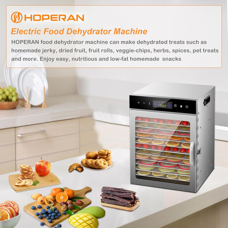 12 Stainless Steel Trays Food Dehydrators with Digital Timer and Temperature Control