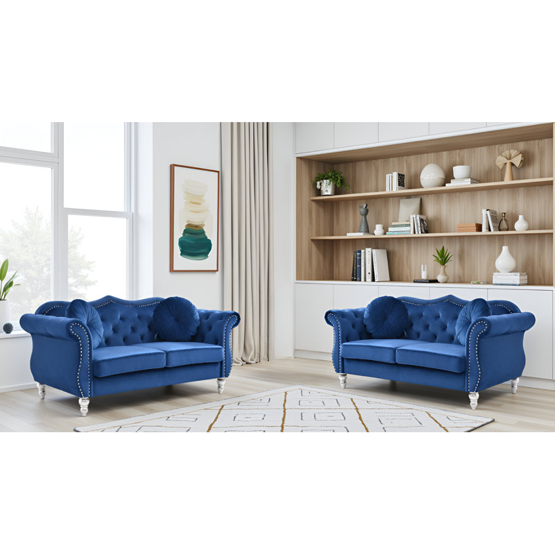 Ensemble de 2 causeuses en velours bleu marine Geneva, Marine