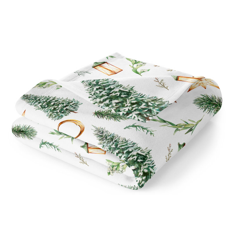 Velvet Plush Christmas Blanket, White/Green