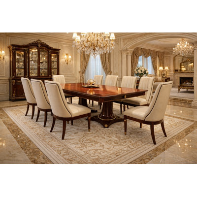 9-piece Walnut Dining Set With Leather Chairs