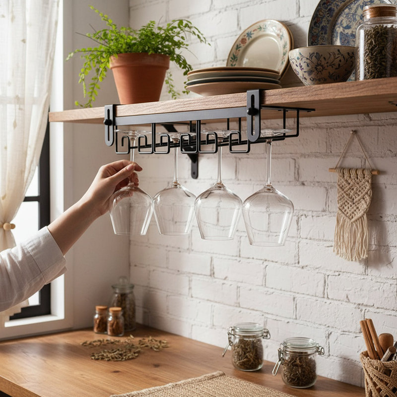 Wall Mounted Wine Glass Rack Black