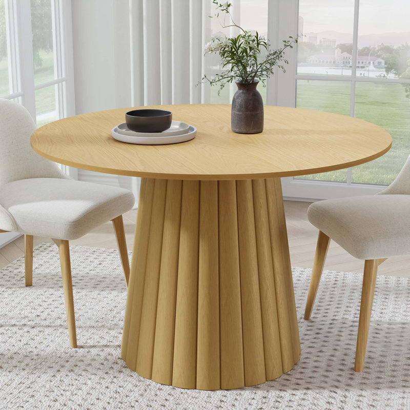 Solid Wood Dining Table Round Pedestal Kitchen Table, 30”H x 46”L x 46”W, Oak