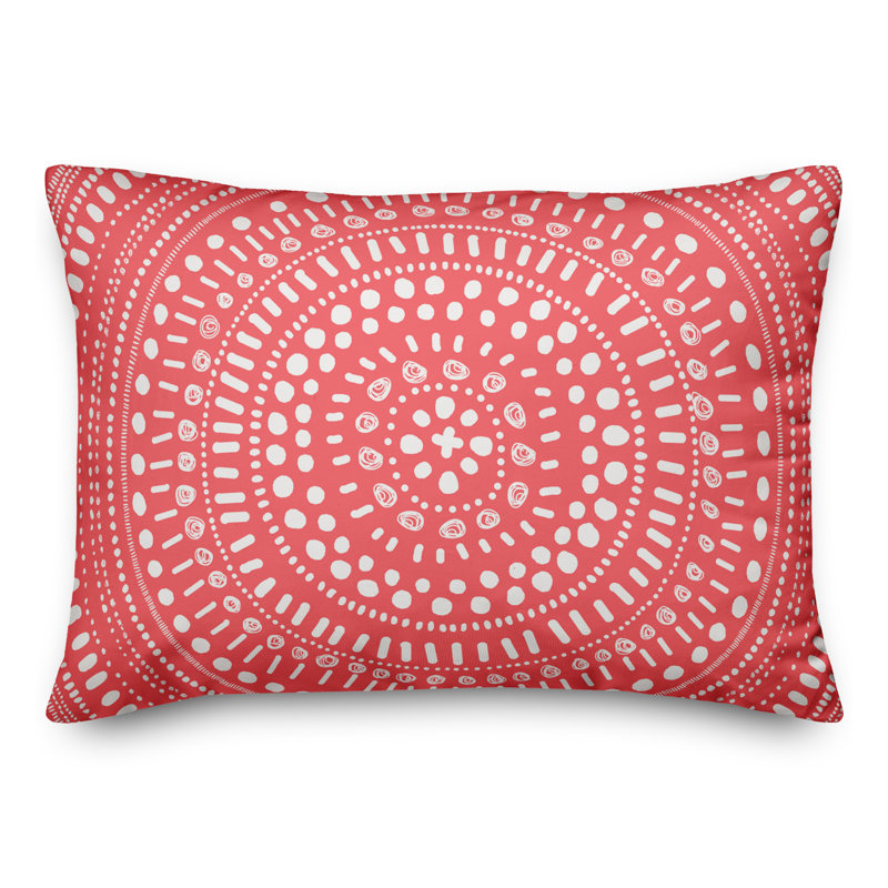  Coussin lombaire intérieur / extérieur à pois Mandala, Polyester / Bourre en polyester, Blanc / rouge rosé