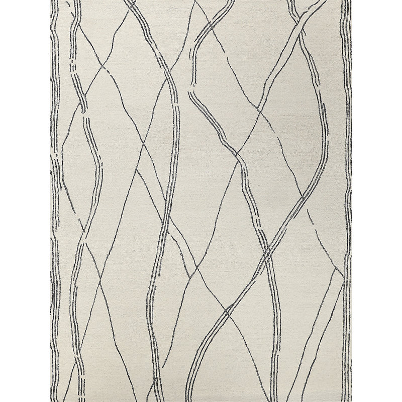Tangiers Hand Tufted Wool Area Rug in Ivory/Black, Rectangle 8' x 10'