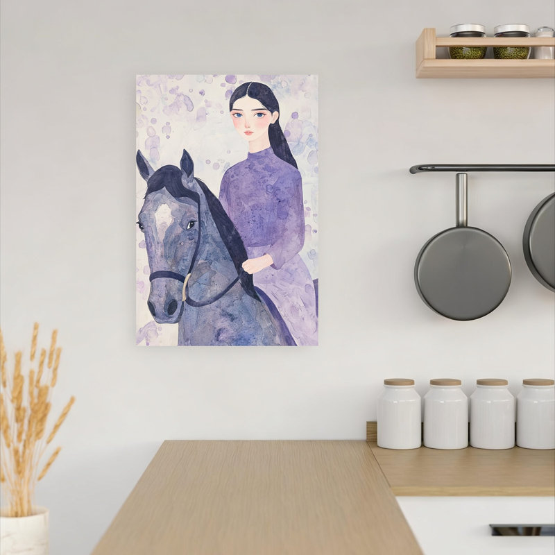 Serene Purple Rider Dreamy Elegant Ethereal Horse Lavender Portrait Wall Art Print 1 Piece Wrapped Canvas Wall Art