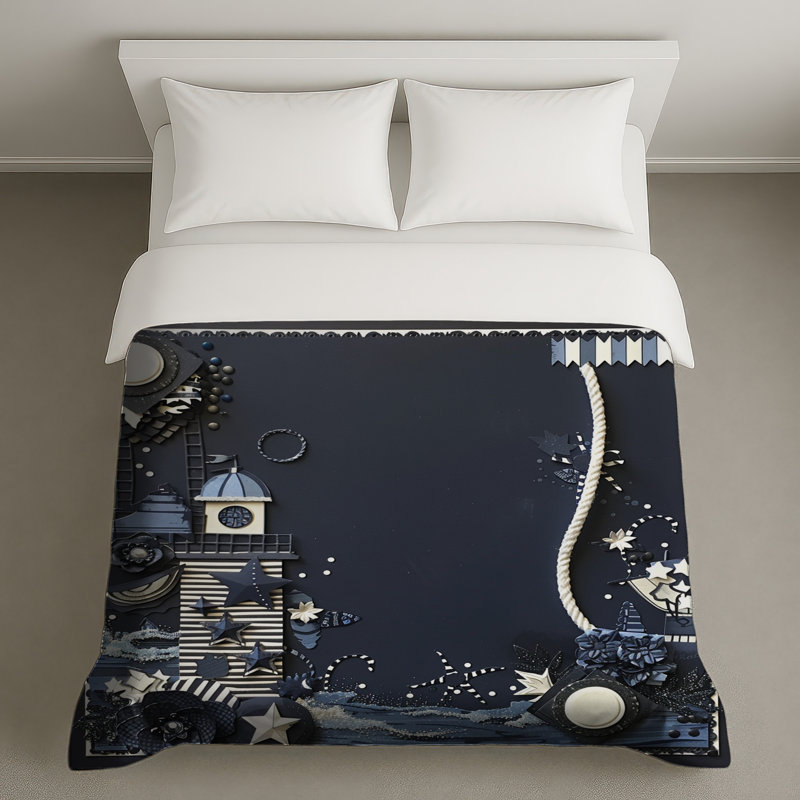 Housse de couette nautique Lighthouse Bedding, Housse de couette pour grand lit, Rayures bleues