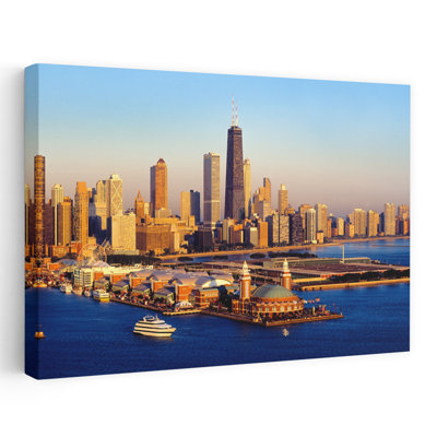 Vue aérienne d'une ville, marine, jetée, lac Michigan, Chicago, Cook, Illinois, États-Unis, architecture contemporaine abstraite, art urbain
