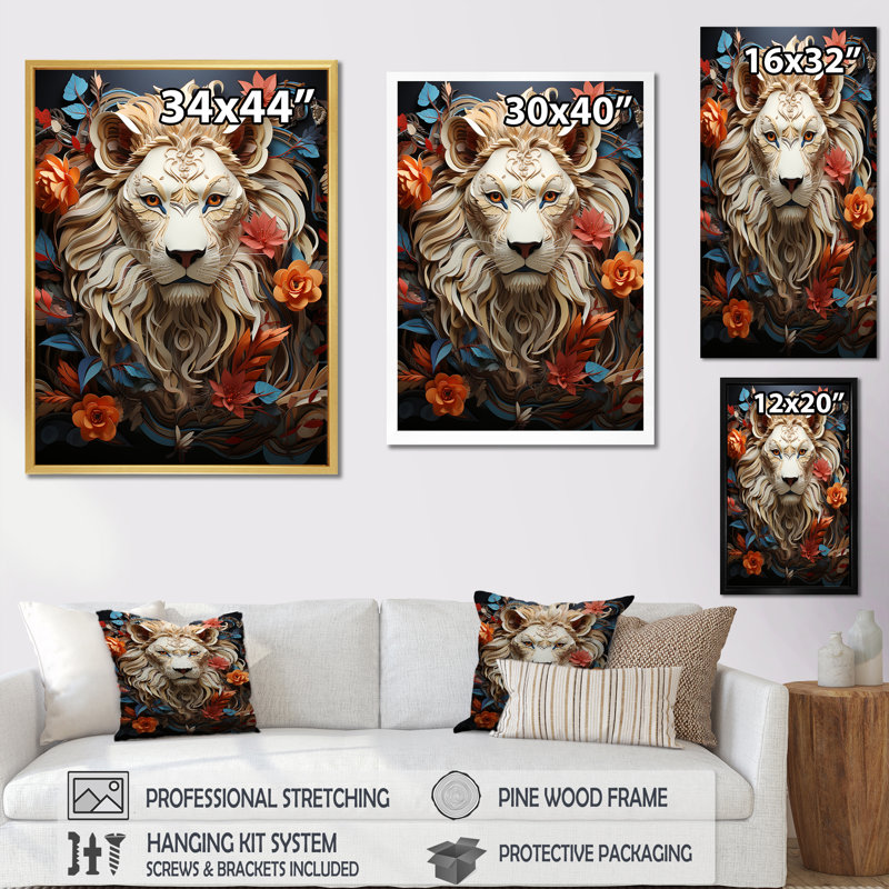 Lions Realm Dominant Blooming Presence - impression, Cadre simple noir, H 32 po x l 24 po x P 1 po