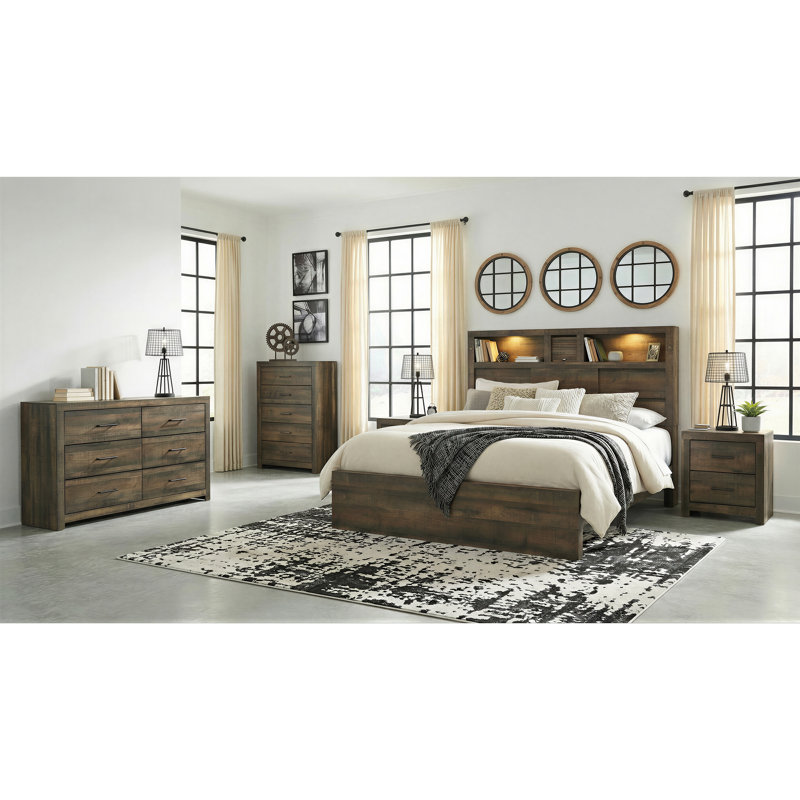 Burwell Queen Bookcase 5PC Bedroom Set, Queen, 5 Pcs: Bed, Dresser, Chest, 2 Nightstands