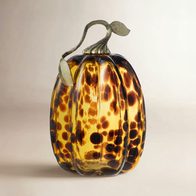 Large Amber Glass Pumpkin Holiday Accent