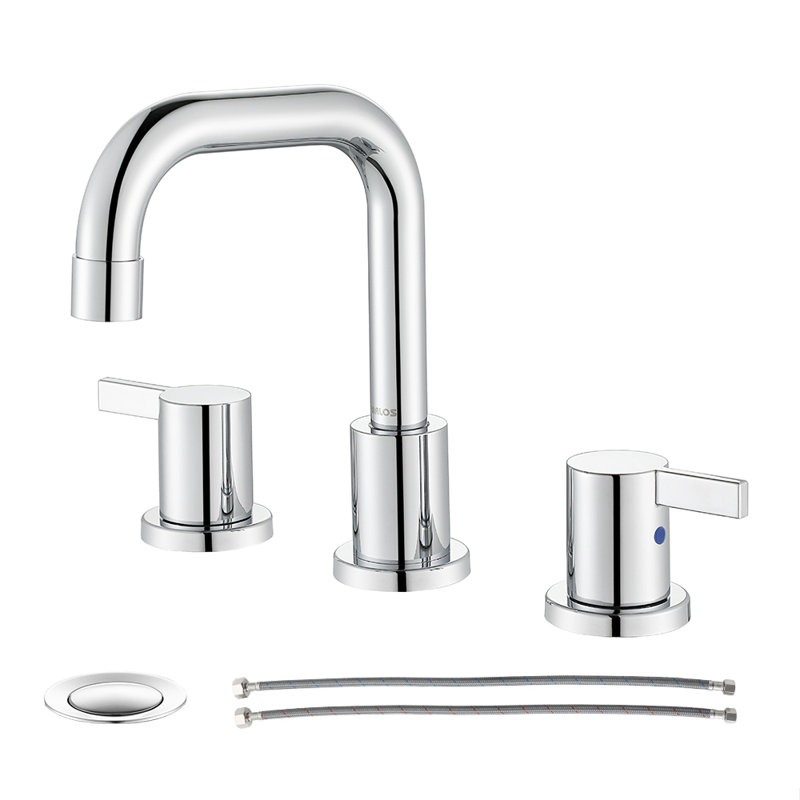 Widespread 2-handle Bathroom Faucet with Drain Assembly, Polished Chrome