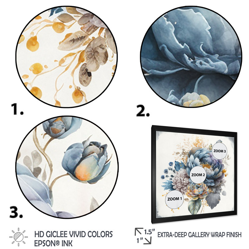 «Cool ton Blooming Bouquet II», reproduction sur toile, H 30 po x l 30 po x P 1 po, Impression noire sur toile encadrée