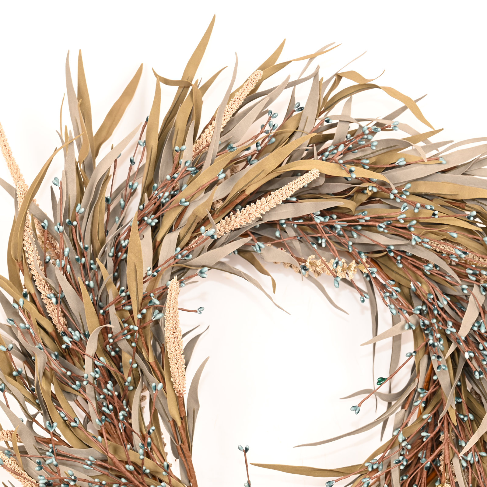 24" Grass, Berry Thanksgiving Wreath, Gray