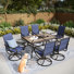 6-person Outdoor Patio Dining Sets Wood-like Table With Sling Swivel Chairs