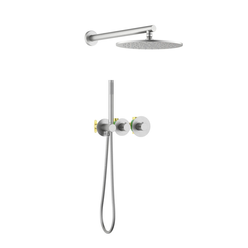 Thermostatic Complete Shower System with Rough in-Valve, Brushed Nickel