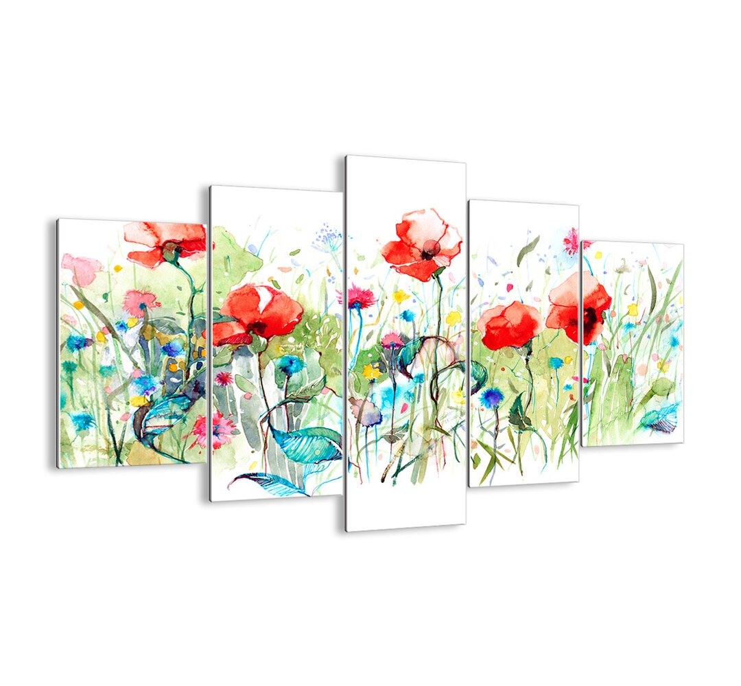 5-tlg. Glasbilder-Set - Grafikdruck „May-blossoming Meadow”