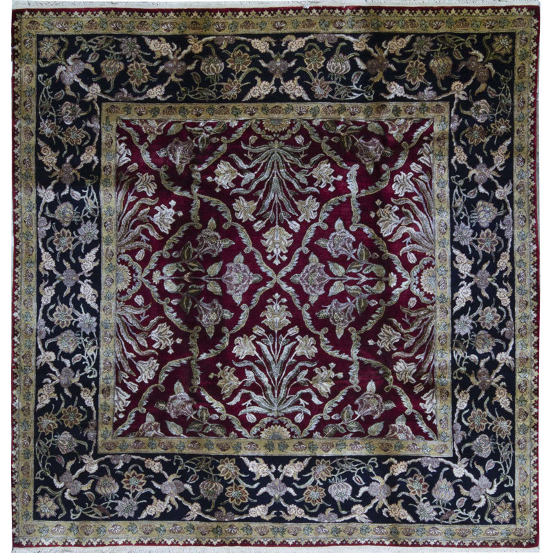 Tapis carré rouge et noir de haute qualité noué à la main