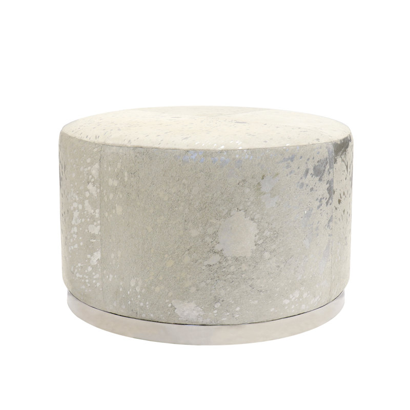 Safari Cowhide with Stainless Steel Base Ottoman, 16" H x 24" W x 24" D 